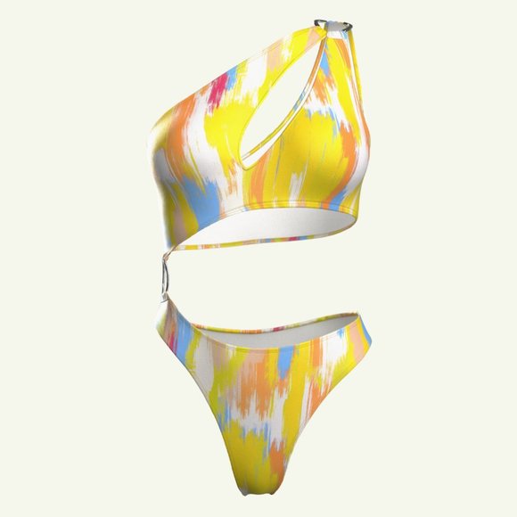 Yellow Asymmetrical One -Piece - Picture 3 of 3